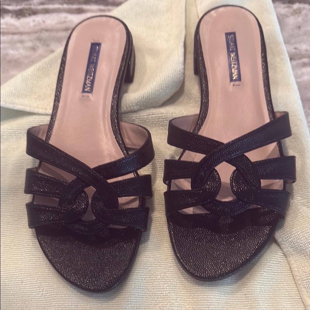 Stuart Weitzman Black Sandals with Woven Straps
